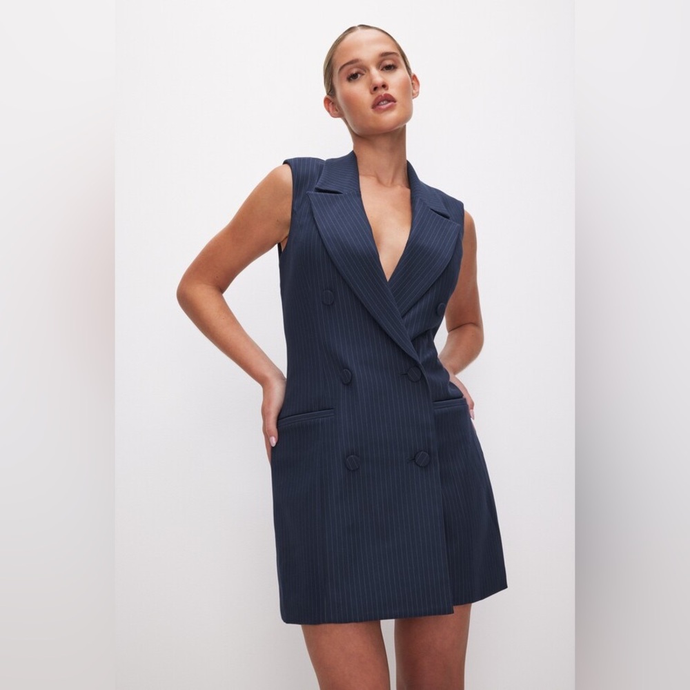 Nwt Good American ga-sale Ponte stripped‎ Sleeveless Blazer Mini Dress